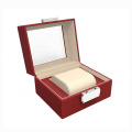 Custom made top grade black red luxury Metal lock wooden watch box with glass lid